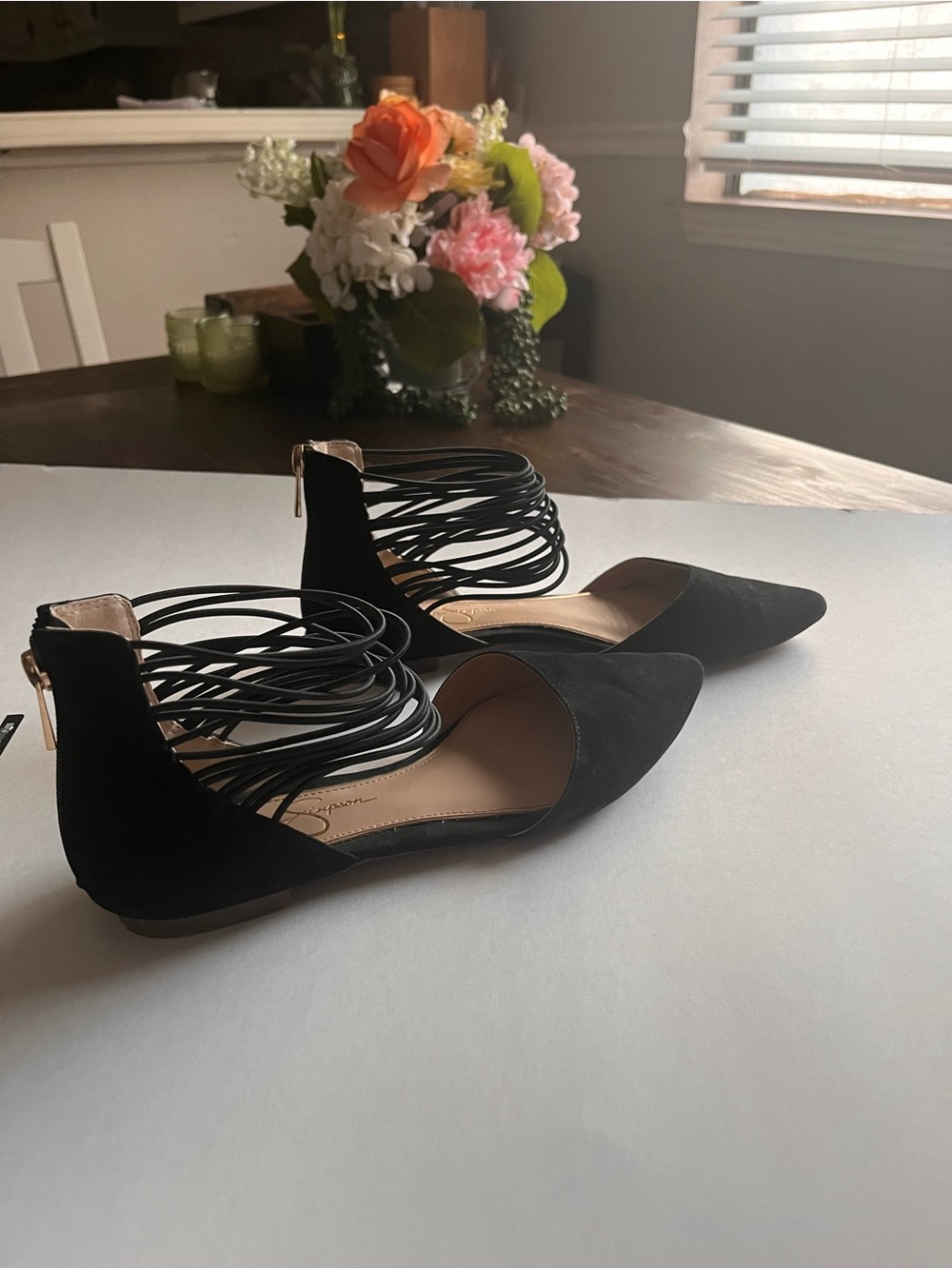 Jessica Simpson Black Pointed-Toe Strappy Ankle Flats